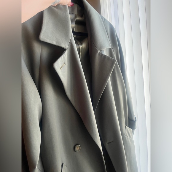 100% Wool Trench Coat - Olive Green Gorgeous Vintage - Picture 3 of 16
